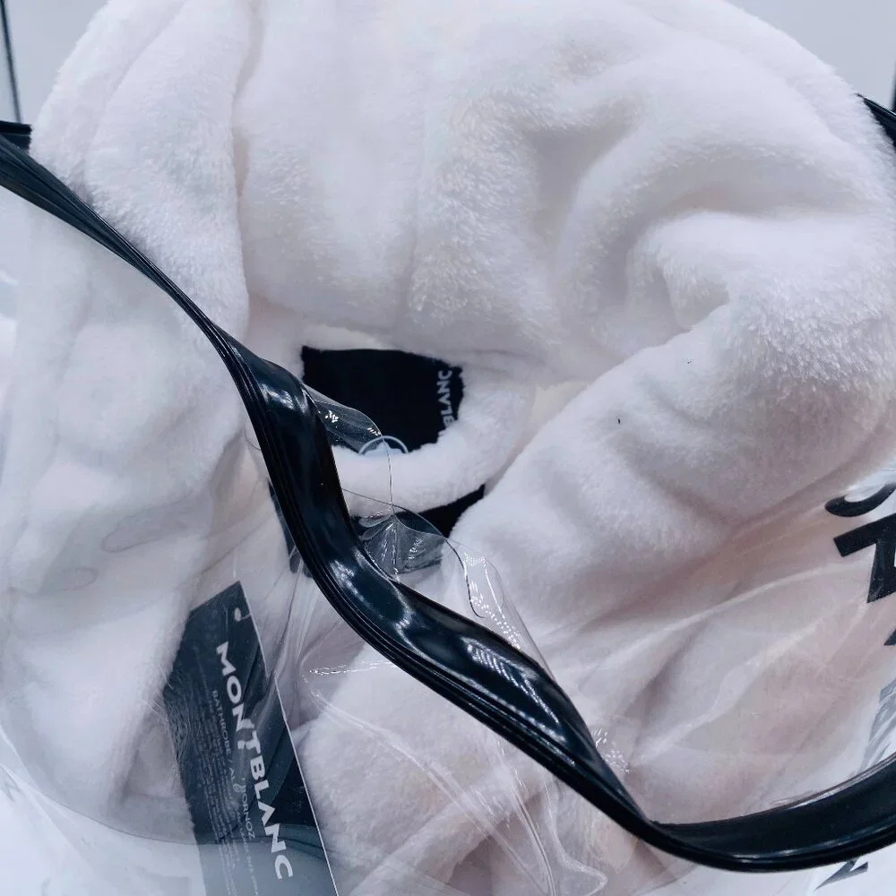 Montblanc Unisex Luxury Bath Robe, White Plush Soft Tie Belt, Spa Lounge - NEW